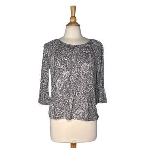 Michael by Michael Kors Paisley Grey White Charcoal Boat Neck Flutter Sleeve H32